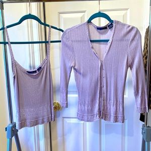 Phillip Chi lilac beaded sweater twin set.  Size M, but runs small